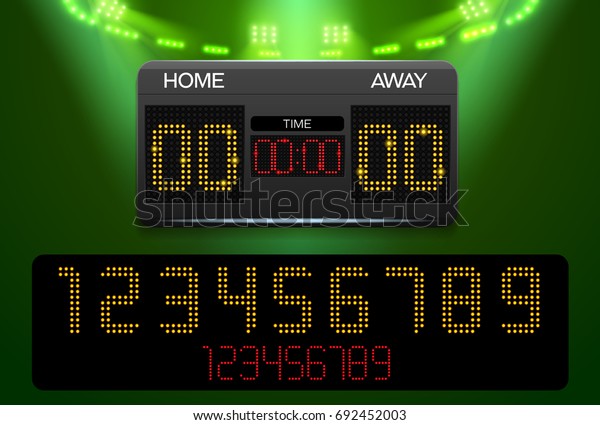 Scoreboard with time result display and\
spotlight vector\
illustration
