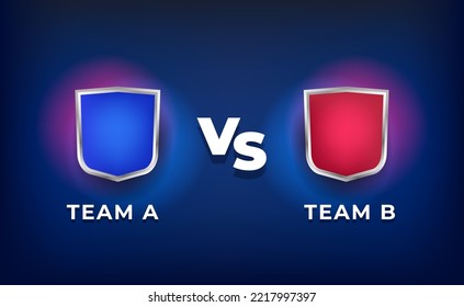 scoreboard versus team A vs team B for sport lower third. Blue team fight red team with shield 3D