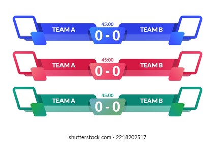 marcador versus equipo A vs equipo B para deporte menor tercero con tiempo y resultado duelo batalla