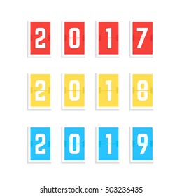 scoreboard year numbers from 2017 to 2019. concept of xmas card, vintage annual banner, digit timetable, decoration. flat style trend modern logotype graphic postcard design on white background