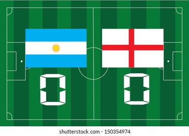 Scores Argentina flag and England flag and soccer 