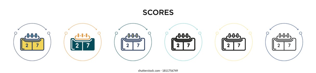 Scores icon in filled, thin line, outline and stroke style. Vector illustration of two colored and black scores vector icons designs can be used for mobile, ui, web