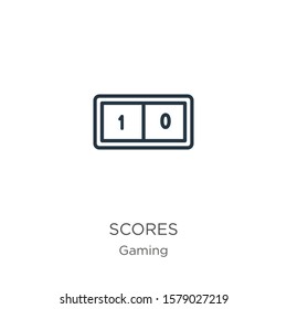 Scores icon. Thin linear scores outline icon isolated on white background from gaming collection. Line vector sign, symbol for web and mobile