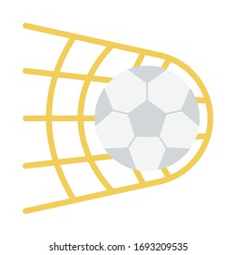 Scoring a Goal Concept, Ball passes over a goal line and hiting the net on white background, Soccer and football game rule vector icon design