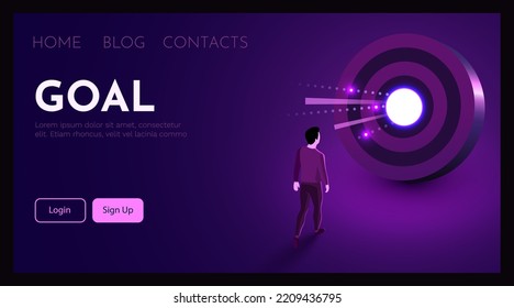 Scoring a goal. Hitting the target. Achievement of business goals. Landing page template