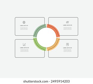 Infografía de priorización del marco del modelo de puntuación con el centro del círculo y el concepto de información del cuadro de contorno cuadrado para la presentación de diapositivas