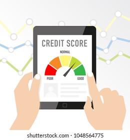 Scoring rating. Diagram at the tablet screen. In a hands. Background with schedule 