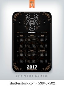 Scorpio 2017 year zodiac calendar pocket size vertical layout Black color design style vector concept illustration