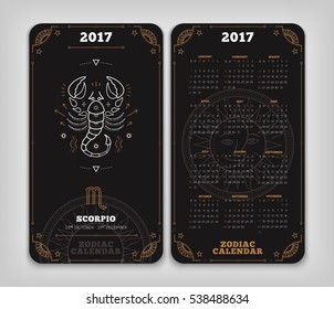 Scorpio 2017 year zodiac calendar pocket size vertical layout Double side white color design style vector concept illustration.