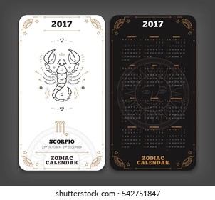 Scorpio 2017 year zodiac calendar pocket size vertical layout Double side white color design style vector concept illustration