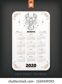 Scorpio 2020 year zodiac calendar pocket size vertical layout white color design style vector concept illustration