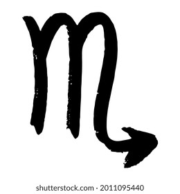 Scorpio. Astrological sign. Hand drawn element. Graphic design. Scruffy style. Occult and magic symbols. Astrology. Black icon, isolated on white background. High resolution. Vector EPS10. 