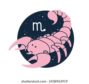 Scorpio, astrological zodiac sign. Scorpion, horoscope symbol, star sky. Scorpius constellation, esoteric celestial sticker, icon. Mystic flat graphic vector illustration isolated on white background