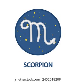 Scorpio, astrological zodiac sign. Scorpion, horoscope symbol, star sky. Scorpius constellation, esoteric celestial sticker, icon. Mystic flat graphic vector illustration isolated on white background