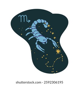 Scorpio, astrological zodiac sign. Scorpion, horoscope symbol, star sky. Scorpius constellation. Hand drawn vector illustration.