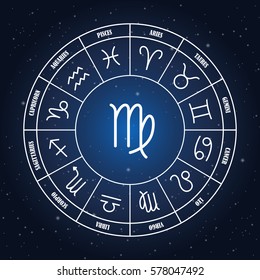 Scorpio astrology sing in zodiac circle on the background of starry sky, set of astrology sings