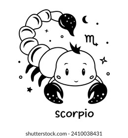 Scorpio Baby zodiac sign, cute kids horoscope vector design, adorable astrological clipart for children.