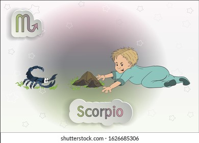 Scorpio. Baby Zodiac. Vector illustration of the zodiac signs, astrology.