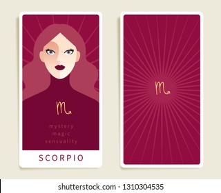 Scorpio : Beautiful woman with horoscope sign : Template for tarot cards :Vector Illustration