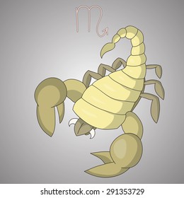 Scorpio with big claws. Grey background. Cartoon zodiac series.