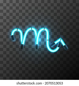 Scorpio bright blue neon zodiac sign, star sign for astrology horoscope on transparent background