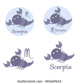 Scorpio cartoon character set. Sign of the zodiac. Horoscope. Astrology. Vector isolated illustration.