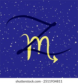 Scorpio in combination with the letter Z. Zodiac sign. On a dark blue starry background. Astrology and horoscopes concept. Vector illustration.