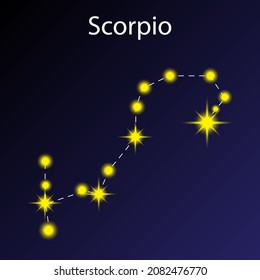 Scorpio constellation. Blue background. Star night. Astrology figure. Horoscope symbol. Vector illustration. Stock image.