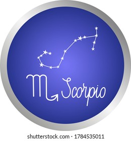 Scorpio constellation, handwritten inscription and zodiac sign. Pattern for your packaging, fabric and product decoration. Vector illustration.