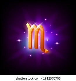 Scorpio constellation icon in space style on dark background with galaxy and stars. Zodiac sign of water Vector Illustration