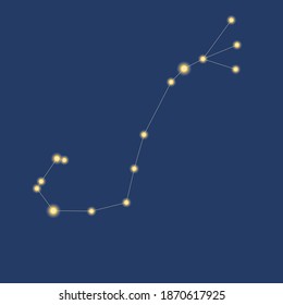 Scorpio constellation isolated. Vector stock illustration. Zodiac sign scorpio as stars in the sky. The concept of astrology, fortune telling, occultism. Scorpio constellation illustration