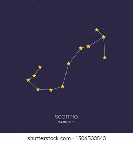 Scorpio constellation. Vector flat illustration with starry background. Cosmic stellar sign, celestial element for print and digital design.