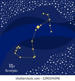 Scorpio constellation vector. Stars on deep blue sky with zodiac sign