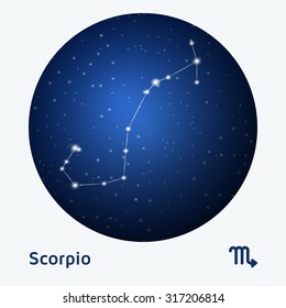 Scorpio constellation zodiac sign at starry night sky 
