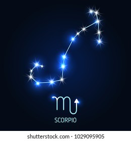Scorpio constellation and zodiac sing. Vector illustration.