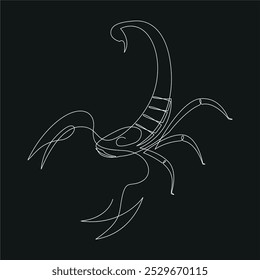 Linha contínua de Escorpião. Desenho vetorial. Fundo preto.