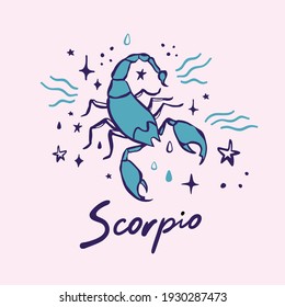 Scorpio. Cute astrological illustration.  zodiac sign cute whimsical flat astrological art illustration