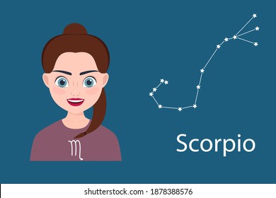 Scorpio. girl as a zodiac sign, astrological symbol and constellation. vector illustration.
