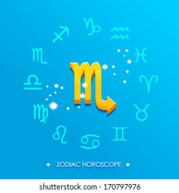 Scorpio horoscope sign on a blue background