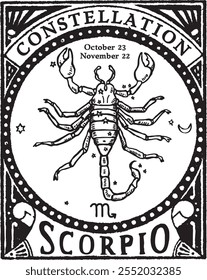 SCORPIO horoscope sign vectorized hand draw, Card design