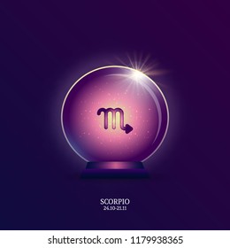 Scorpio. Horoscope sign. Zodiac Icon in magic ball. 