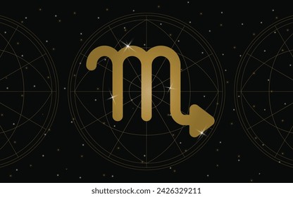 Scorpio Horoscope Symbol, Astrology Icon, Scorpio is the eighth astrological sign in the zodiac. with stars and galaxy background
