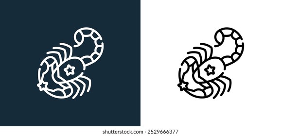 ícone do scorpio isolado em cores brancas e pretas. scorpio outline ícone vetorial linear da coleção de horóscopos para aplicativos móveis, web e ui.