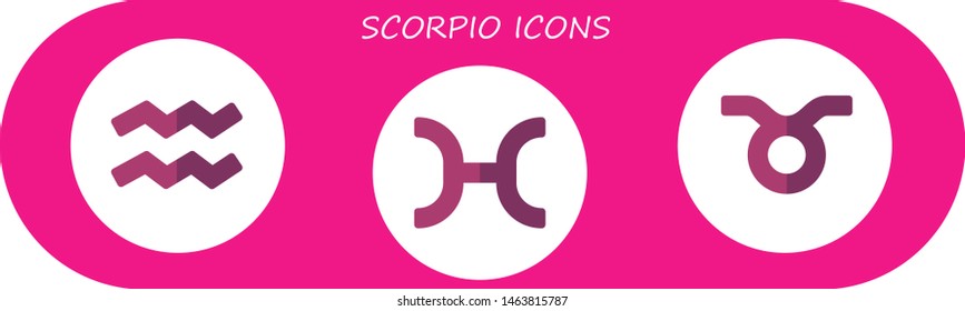 scorpio icon set. 3 flat scorpio icons.  Simple modern icons about  - aquarius, pisces, taurus