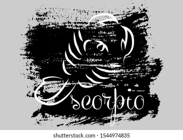 scorpio icon of zodiac, Vector icon. astrological signs, grunge image of horoscope. brush stroke style, isolated on grey background  