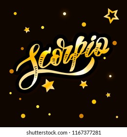 Scorpio lettering Calligraphy Brush Text horoscope Zodiac sign illustration