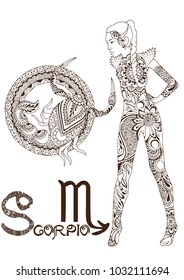 Scorpio made in mehndi style. Zodiac sign.