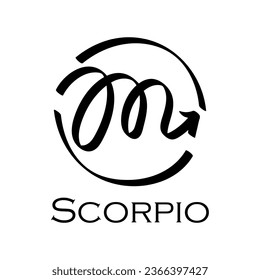 Scorpio with name. Horoscope with 12 or 13 zodiac signs. Astrology, fortune telling, constellation, stars, ascendant, pseudoscience, natal chart. Casual style with black strokes