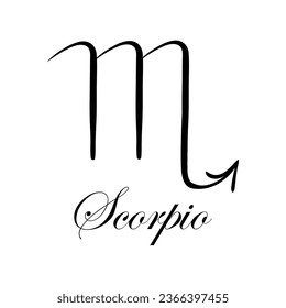 Scorpio with name. Horoscope with 12 or 13 zodiac signs. Astrology, fortune telling, constellation, stars, ascendant, pseudoscience, natal chart. Italic style
