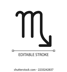 Scorpio pixel perfect minimalistic linear icon. Zodiac element. Astrology scorpion. Personality type. Thin line illustration. Contour symbol. Vector outline drawing. Editable stroke. Arial font used